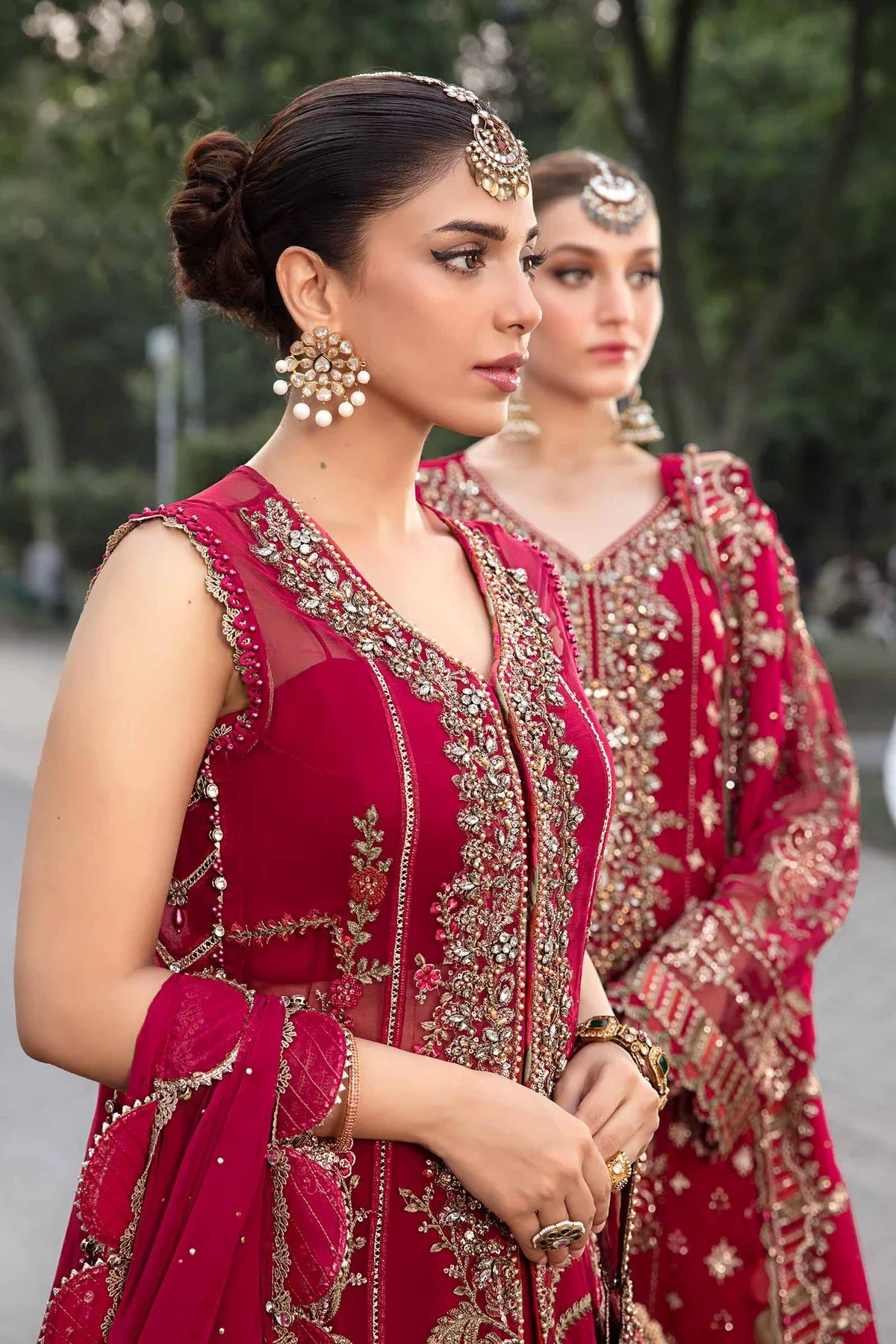 Embroidered TASSAL Suit | RED pakistani fashion outfit in red tones.